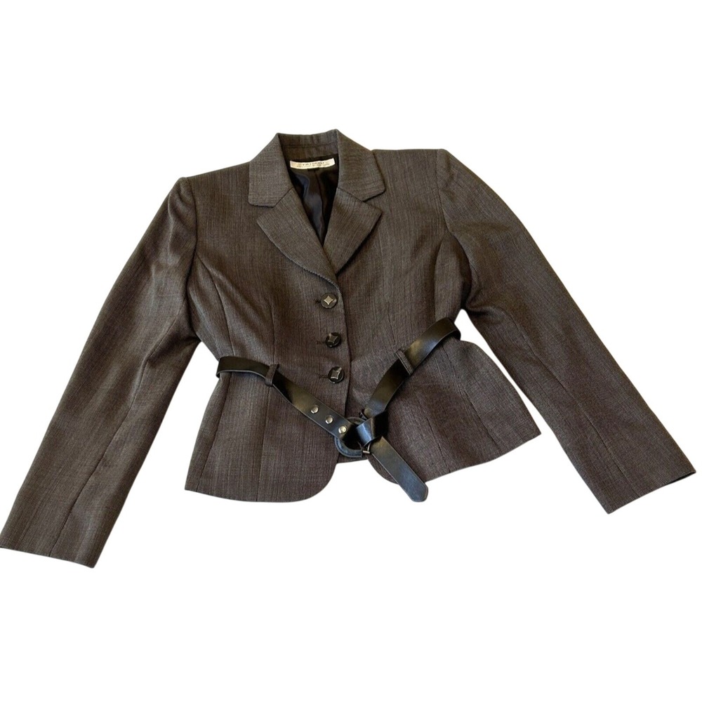 TAHARI Women Arthur S. Levine Blazer Sz 8 Brown Belted Wool Blend Jacket Career